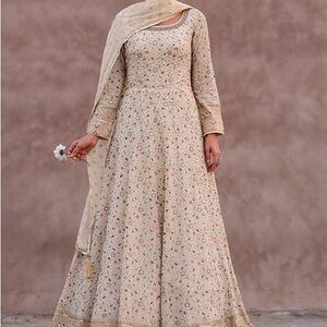 Elegant Floral Cream Dress